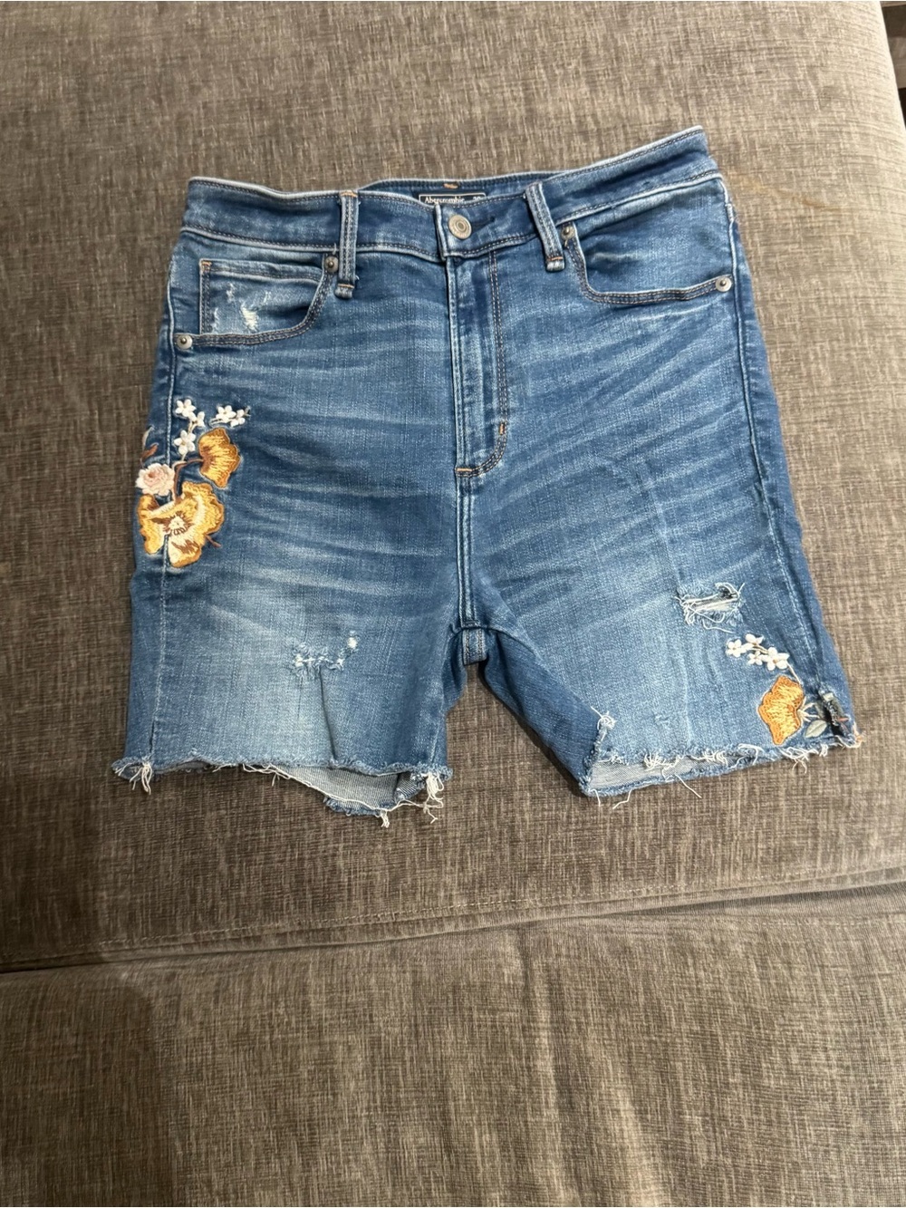 Abercrombie & Fitch Blue Embroidered Distressed Denim Shorts